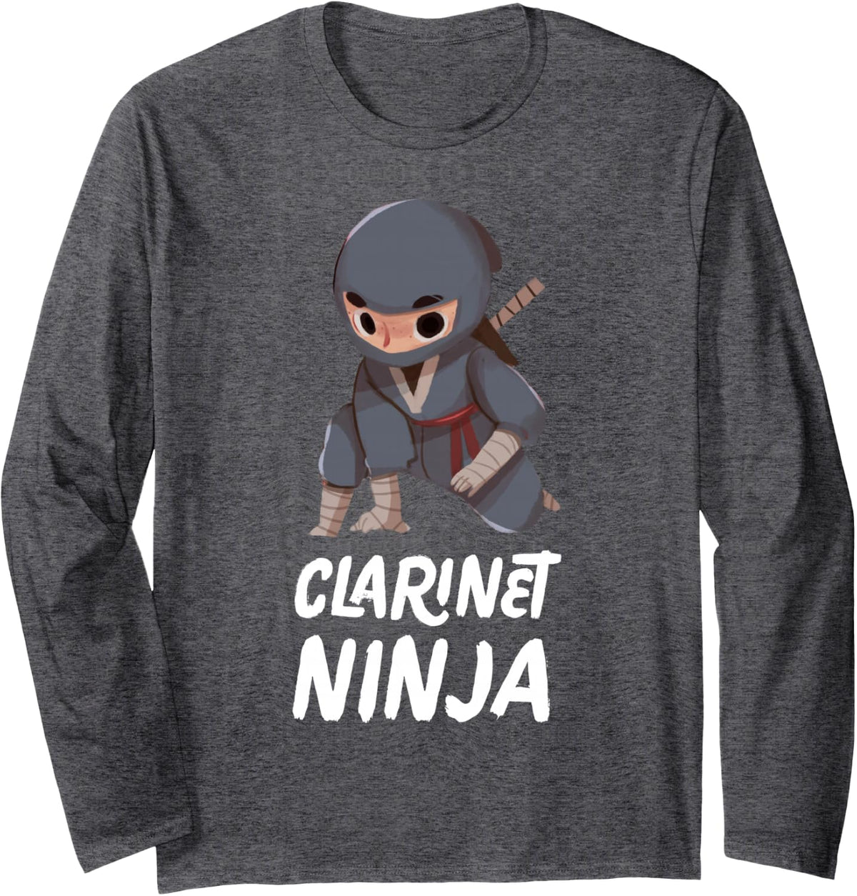 Clarinet Ninja Funny Long Sleeve T-Shirt - Adult Unisex Dark Heather Grey
