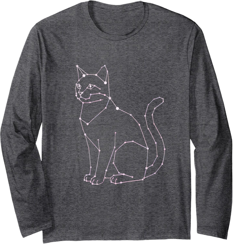 Cat Constellation Star Map Celestial Cat Mom Astronomy Long Sleeve T-Shirt - Adult Unisex Dark Heather Grey
