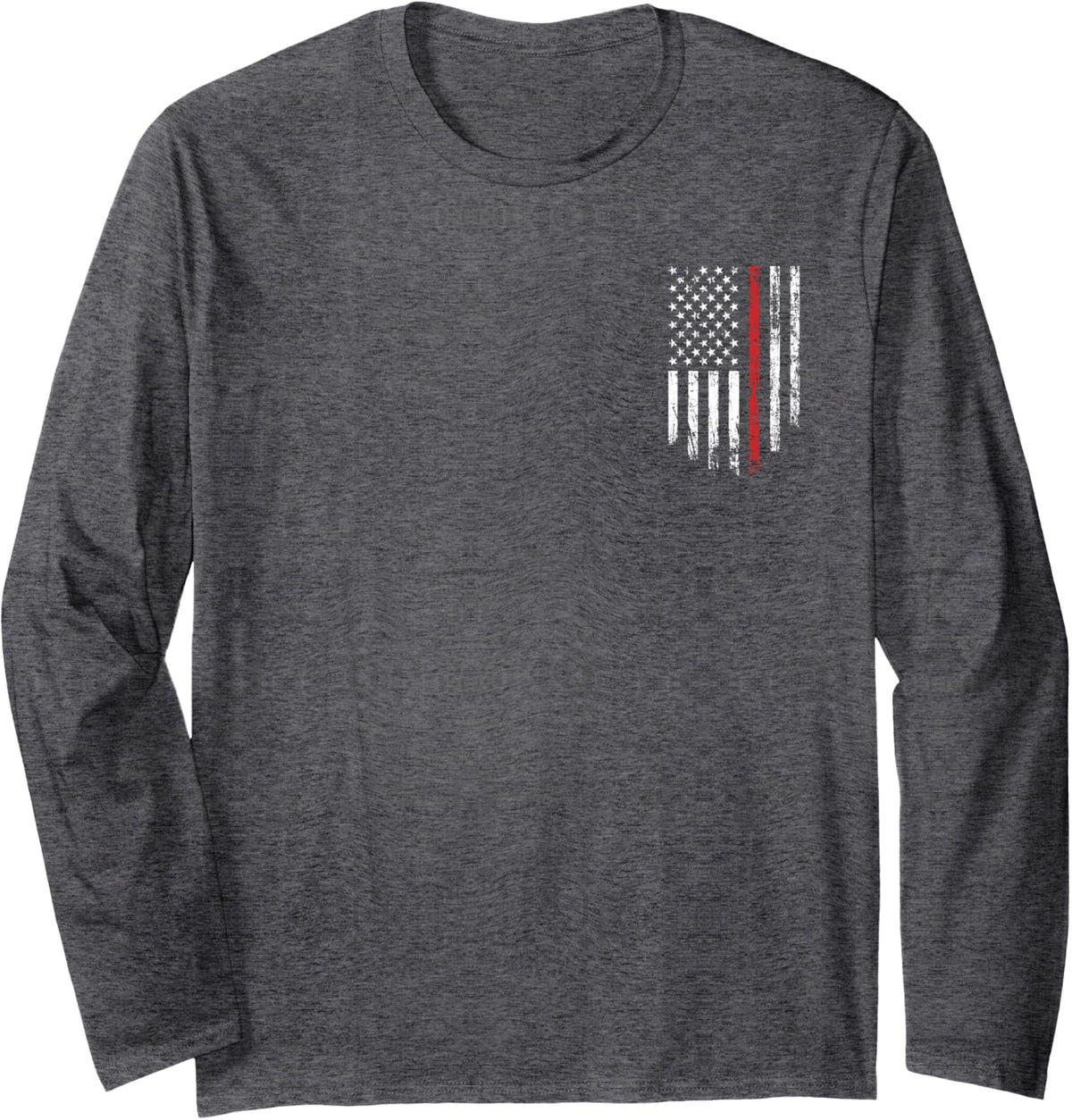 Thin Red USA Line American Flag Support Firefighter Respect Long Sleeve T-Shirt - Adult Unisex Dark Heather Grey