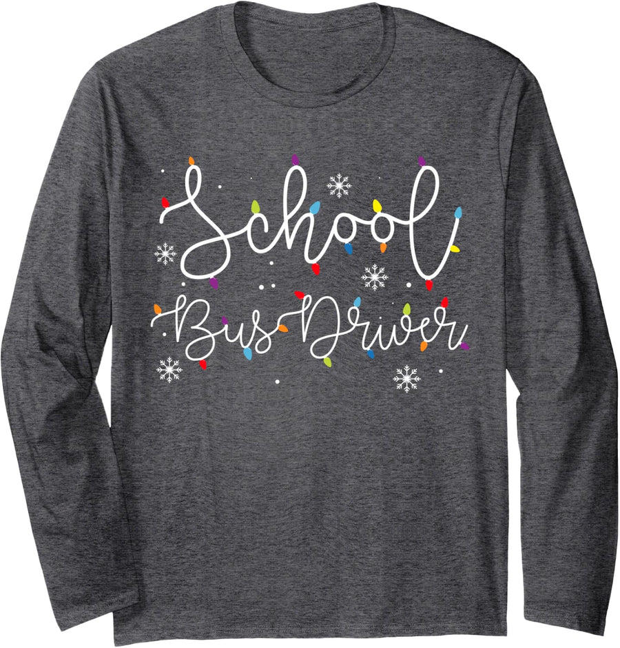 Cute Christmas School Bus Driver X-mas Light Festive Long Sleeve T-Shirt - Adult Unisex Dark Heather Grey