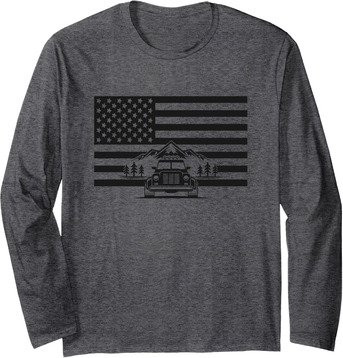 American Flag Off Roading Apparel - Overlanding Off Road Long Sleeve T-Shirt - Adult Unisex Dark Heather Grey