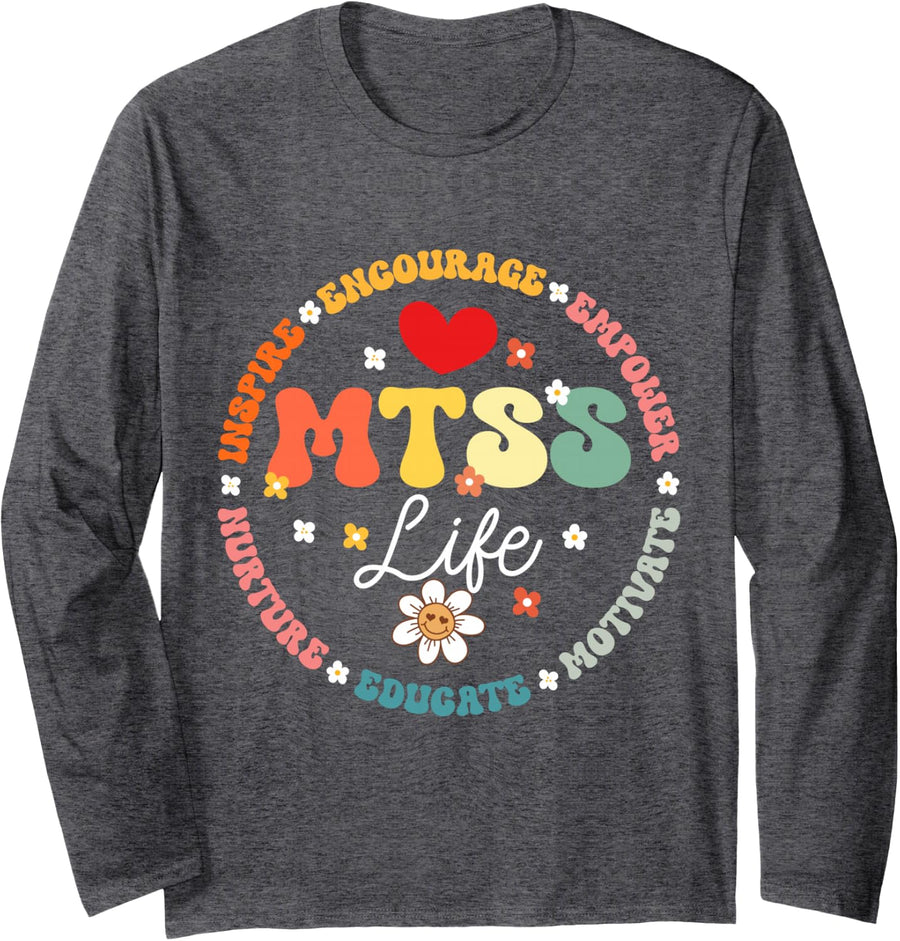 Groovy MTSS Life School Counselor School Psychologist Long Sleeve T-Shirt - Adult Unisex Dark Heather Grey