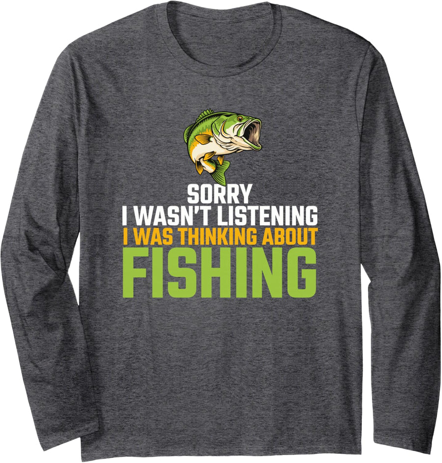 Funny Fishing Humor for Women Who Tune Out to Think of Trout Long Sleeve T-Shirt - Adult Unisex Dark Heather Grey