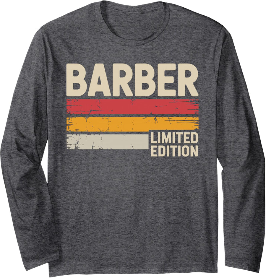 Barber Art for Men Women Hair Stylist Barber Shop Barber Long Sleeve T-Shirt - Adult Unisex Dark Heather Grey