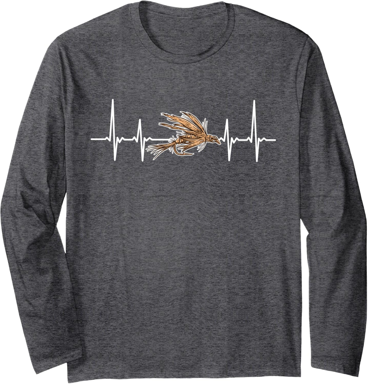 Heartbeat Fly Fishing Long Sleeve T-Shirt - Adult Unisex Dark Heather Grey