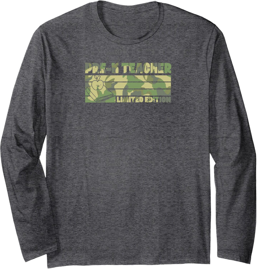 Pre-K Teacher Limited Edition Retro 70s Style Teacher Long Sleeve T-Shirt - Adult Unisex Dark Heather Grey