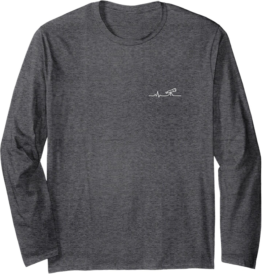 Stargazing Heartbeat Minimalist Astronomy Design Long Sleeve T-Shirt - Adult Unisex Dark Heather Grey
