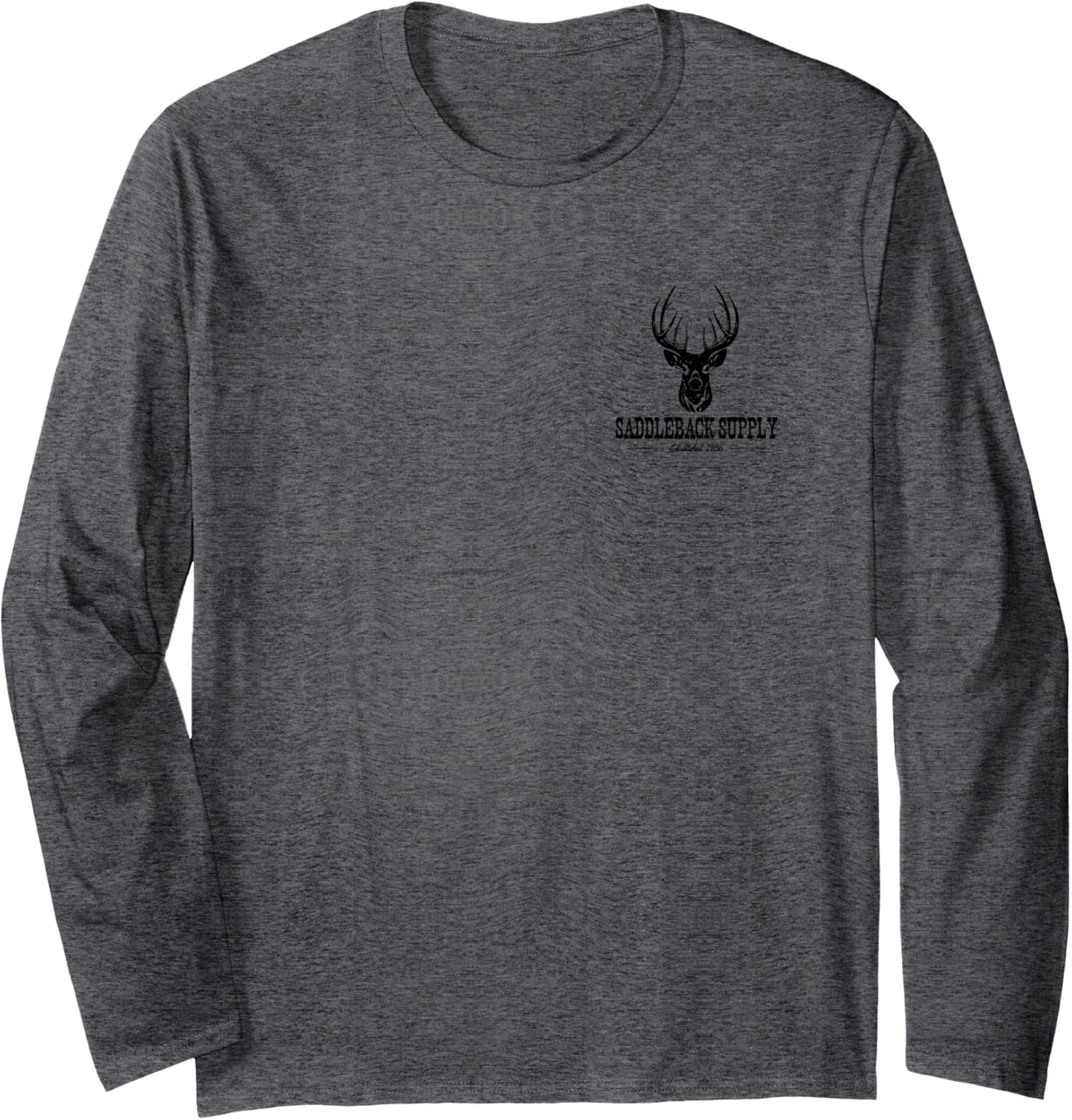 Saddleback Deer Hunting Logo Graphic Long Sleeve T-Shirt - Adult Unisex Dark Heather Grey