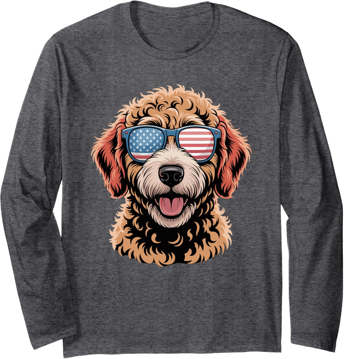 US Flag Goldendoodle Patriotic Golden Doodle 4th of July Long Sleeve T-Shirt - Adult Unisex Dark Heather Grey