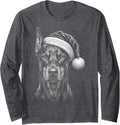 Doberman Pinscher Christmas Santa Hat Long Sleeve T-Shirt - Adult Unisex Dark Heather Grey