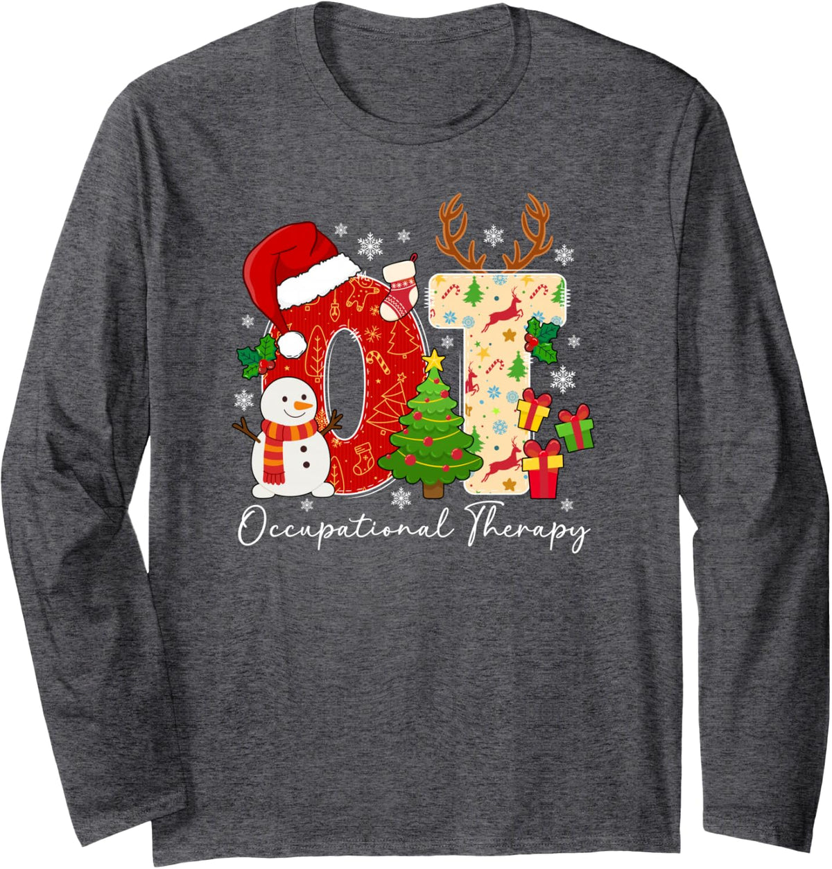 OT Occupational Therapy Christmas Occupational Therapist Long Sleeve T-Shirt - Adult Unisex Dark Heather Grey