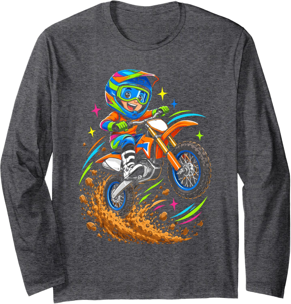 Motocross Kids Dirt Bike Rider Boys Enduro Long Sleeve T-Shirt - Adult Unisex Dark Heather Grey