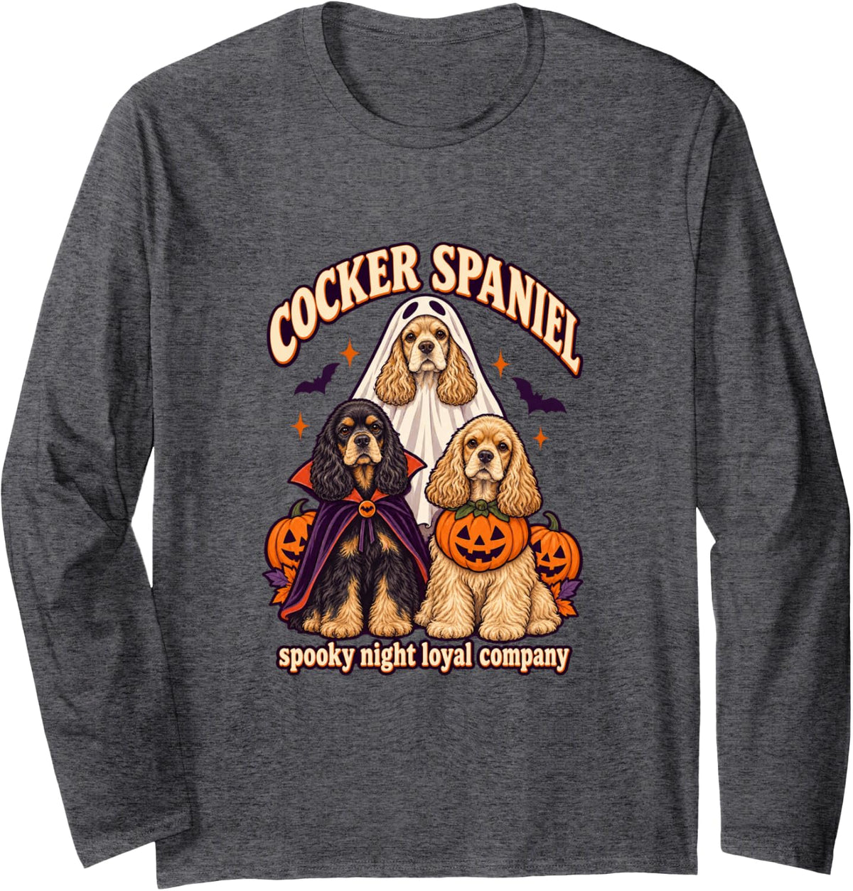 Cocker Spaniel - Spooky Night Loyal Company Halloween Long Sleeve T-Shirt - Adult Unisex Dark Heather Grey