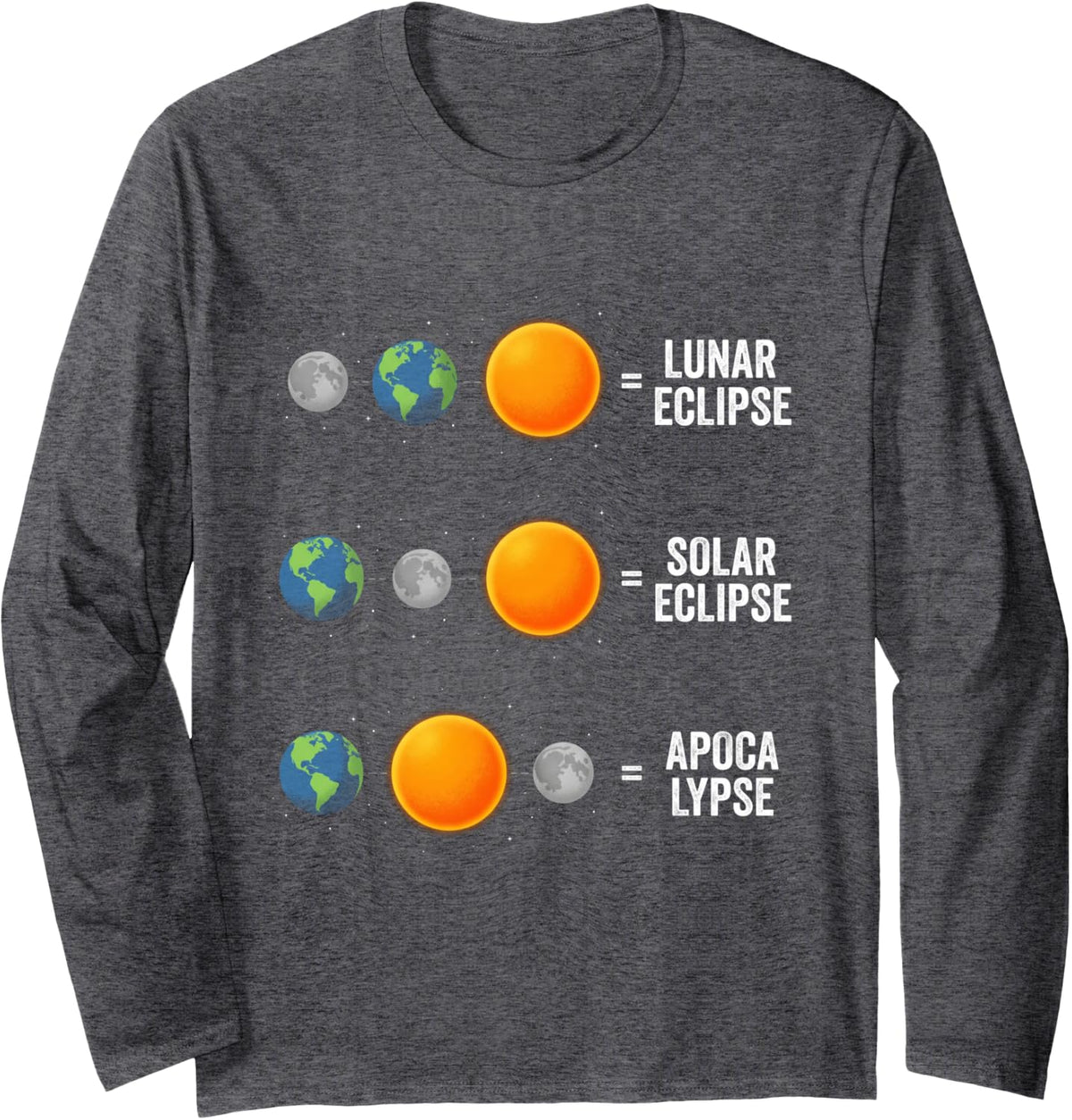 Lunar Eclipse Sun Eclipse We're Toast Funny Planet Diagram Long Sleeve T-Shirt - Adult Unisex Dark Heather Grey