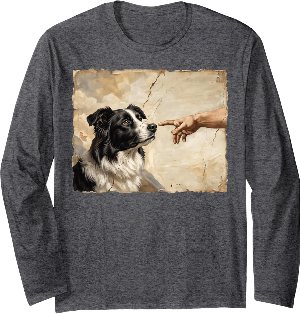 Border Collie The Creation Long Sleeve T-Shirt - Adult Unisex Dark Heather Grey