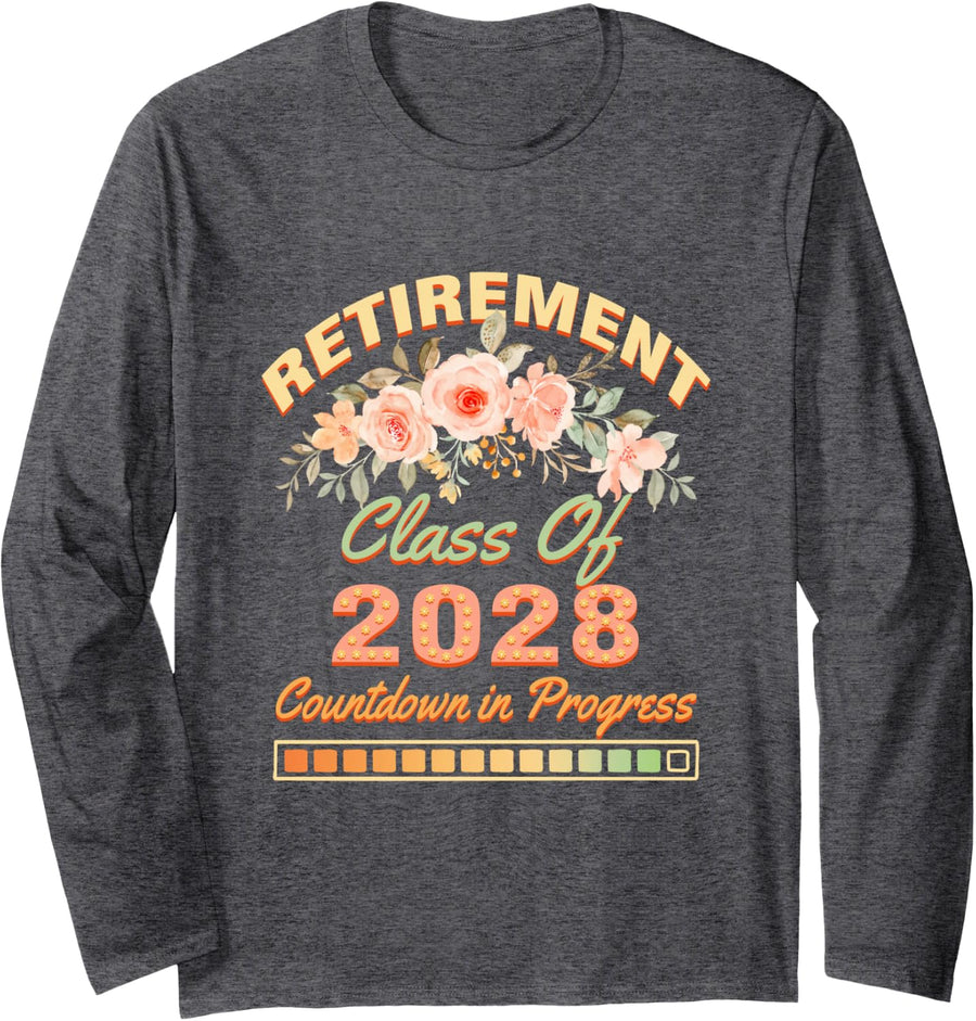 Retired Teacher Class of 2028 Happy Retirement Countdown Long Sleeve T-Shirt - Adult Unisex Dark Heather Grey