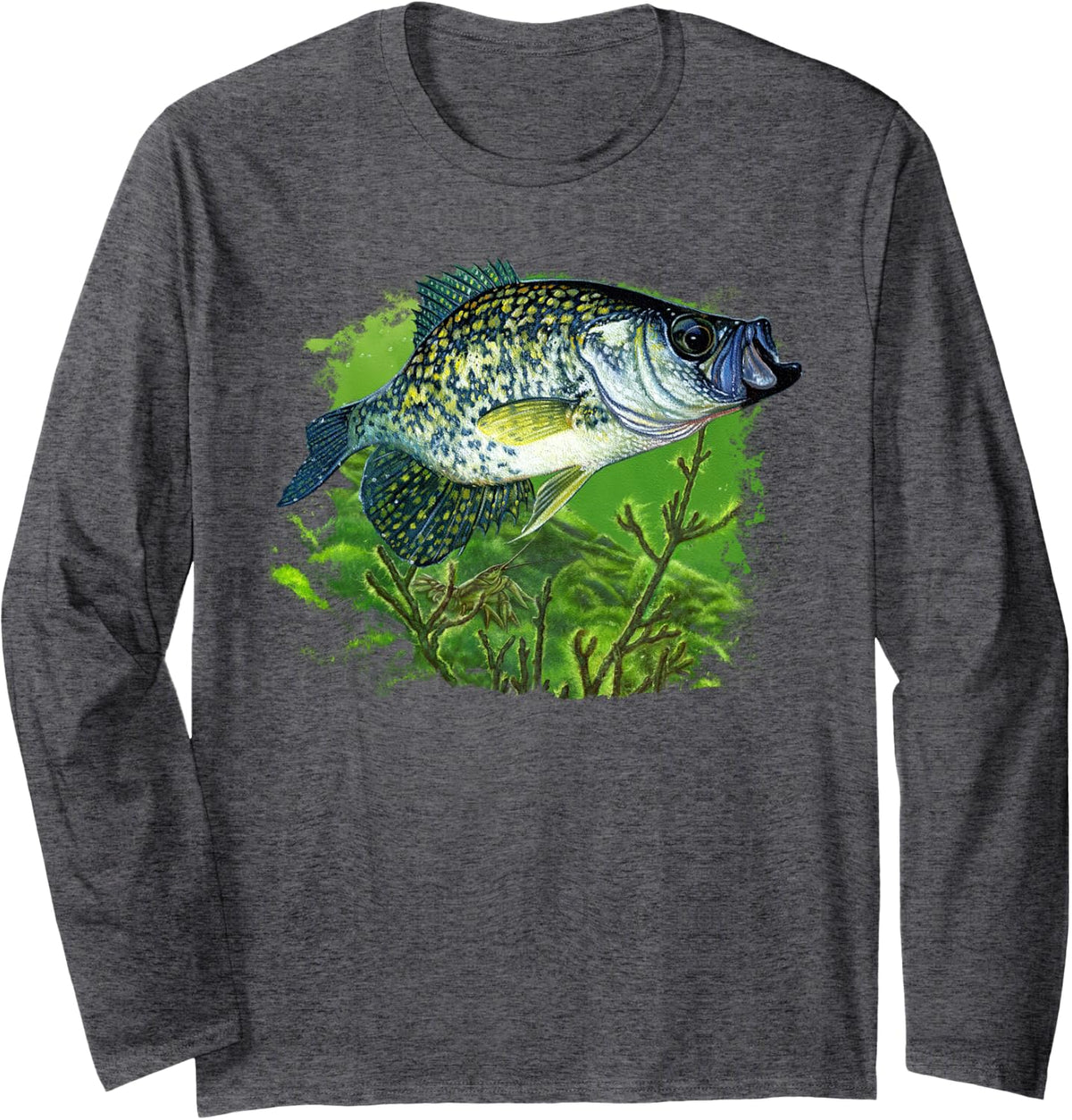 Crappie Swim with Branches Cool Crappie CR Long Sleeve T-Shirt - Adult Unisex Dark Heather Grey