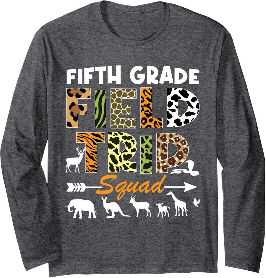 5th Grade Zoo Field Trip Squad Teacher Student Matching Long Sleeve T-Shirt - Adult Unisex Dark Heather Grey