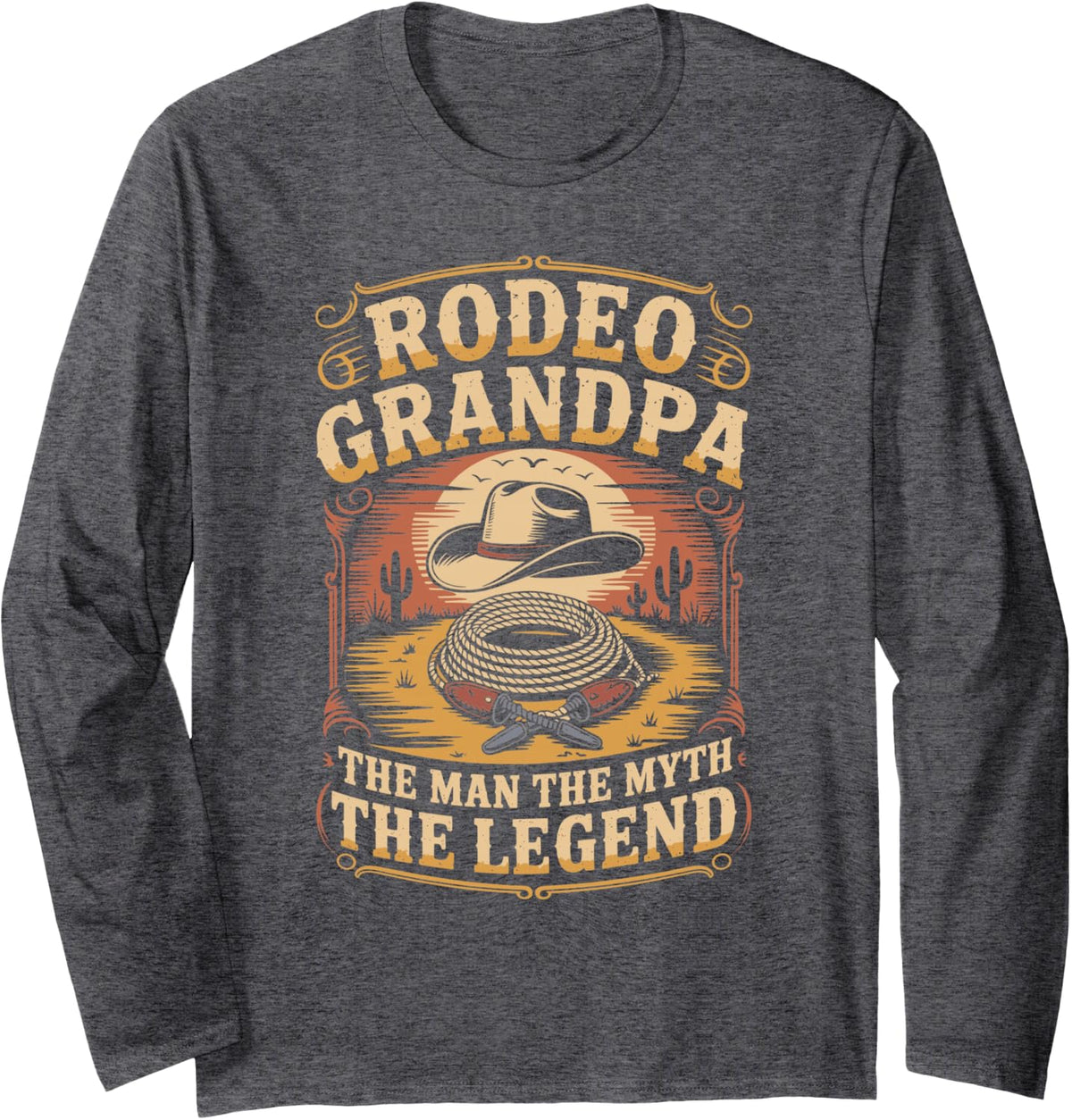Rodeo Grandpa The Man The Myth The Legend Long Sleeve T-Shirt - Adult Unisex Dark Heather Grey