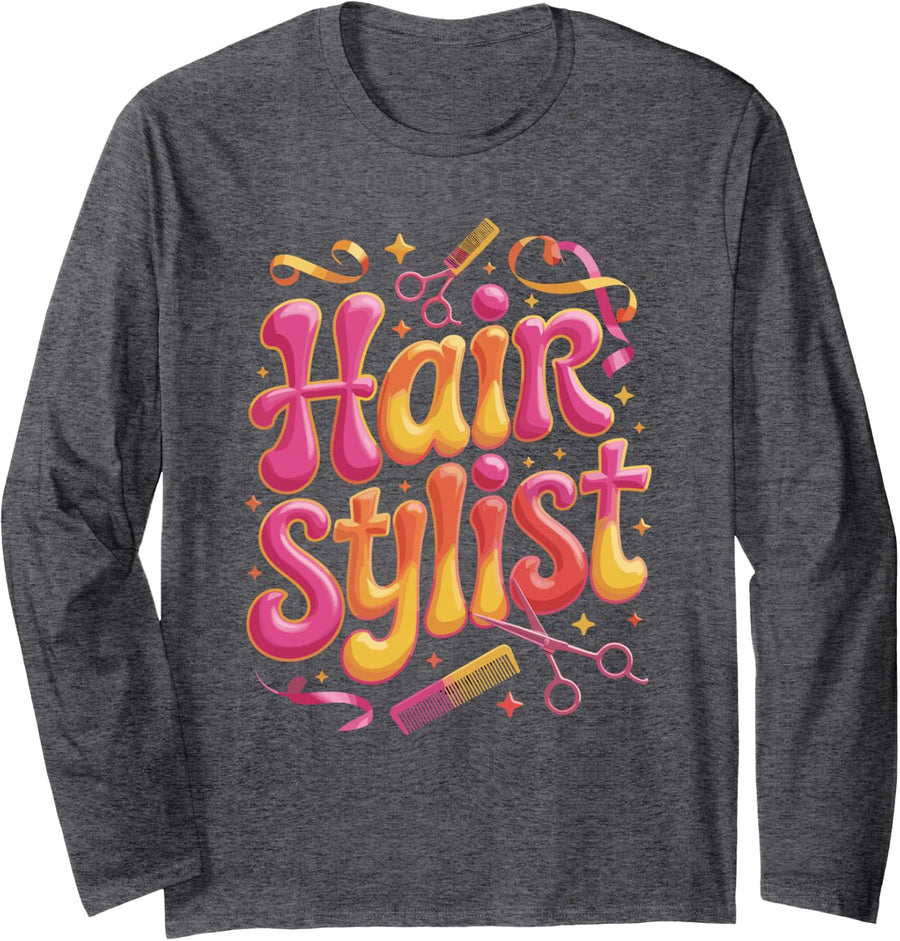 Hairstylist Tools Pink Ombre Design Long Sleeve T-Shirt - Adult Unisex Dark Heather Grey