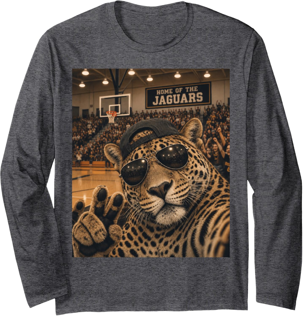 Jaguar Selfie Funny Basketball Vintage Game Day Cool Mascot Long Sleeve T-Shirt - Adult Unisex Dark Heather Grey
