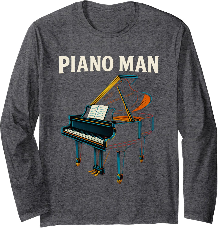 Piano Man Piano Player Pianist Classical Music Lover Long Sleeve T-Shirt - Adult Unisex Dark Heather Grey