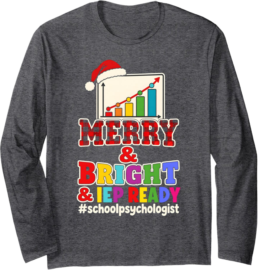 Merry IEP Ready School Psychologist Christmas Long Sleeve T-Shirt - Adult Unisex Dark Heather Grey