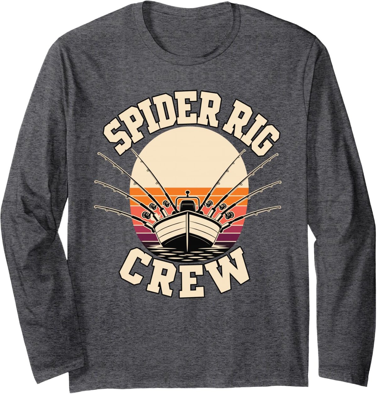 Spider Rig Crew Crappie Fishing Boat Long Sleeve T-Shirt - Adult Unisex Dark Heather Grey