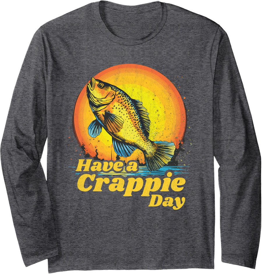 Crappie Fishing, Have a Crappie Day, Vintage Crappie Long Sleeve T-Shirt - Adult Unisex Dark Heather Grey