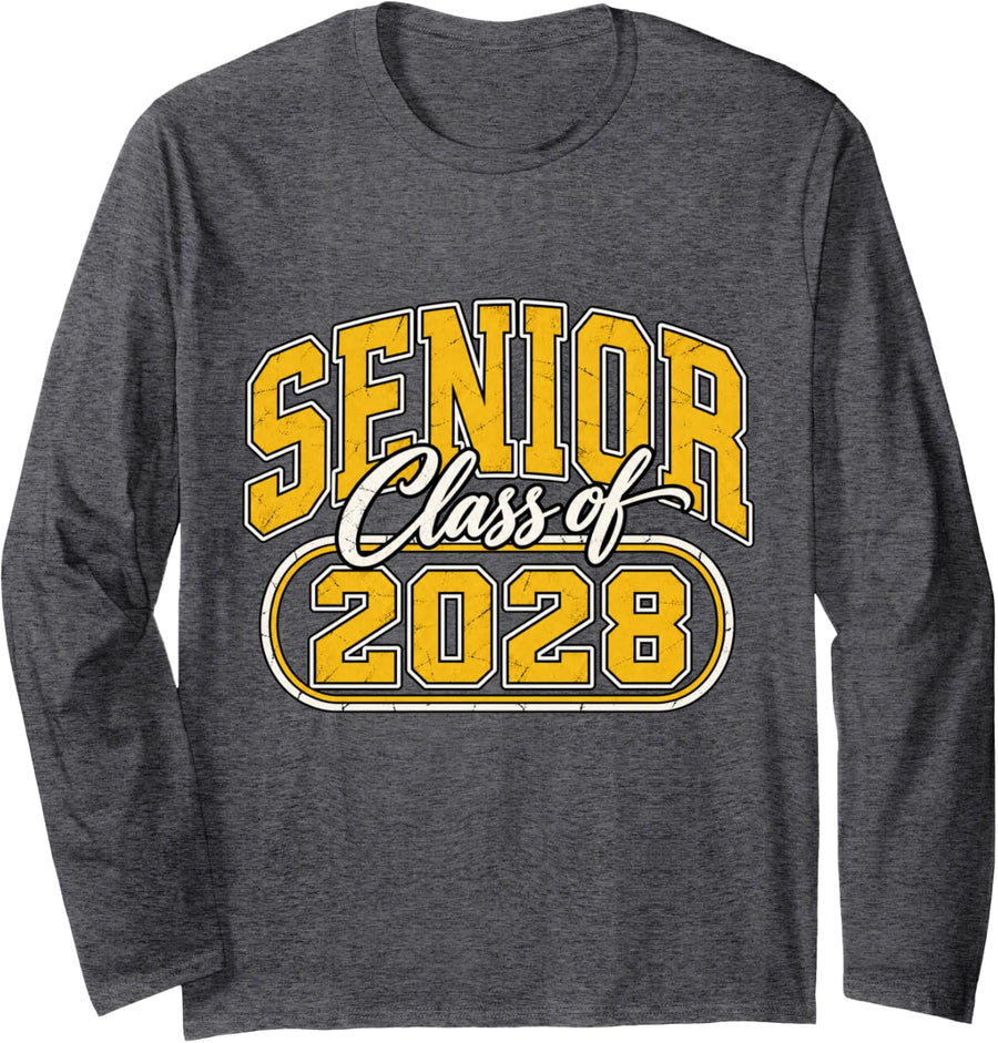 Class of 2028 Vintage High School Graduation Senior 2028 Long Sleeve T-Shirt - Adult Unisex Dark Heather Grey