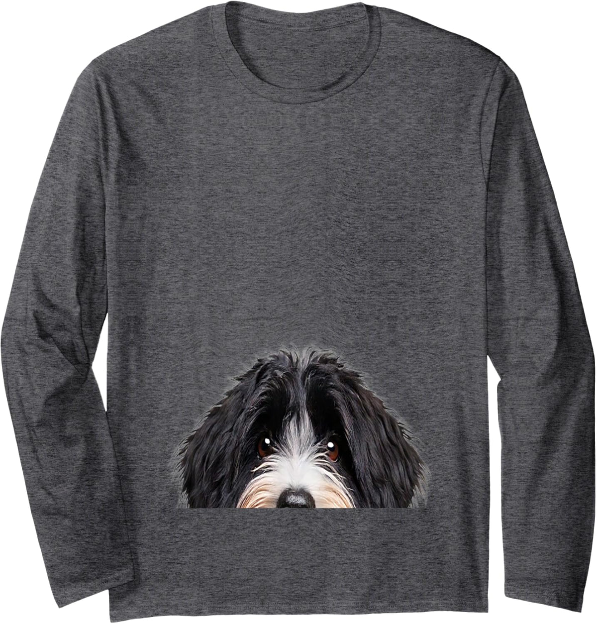 Funny Bernedoodle Peeking Dog Mom Dad Owner Long Sleeve T-Shirt - Adult Unisex Dark Heather Grey