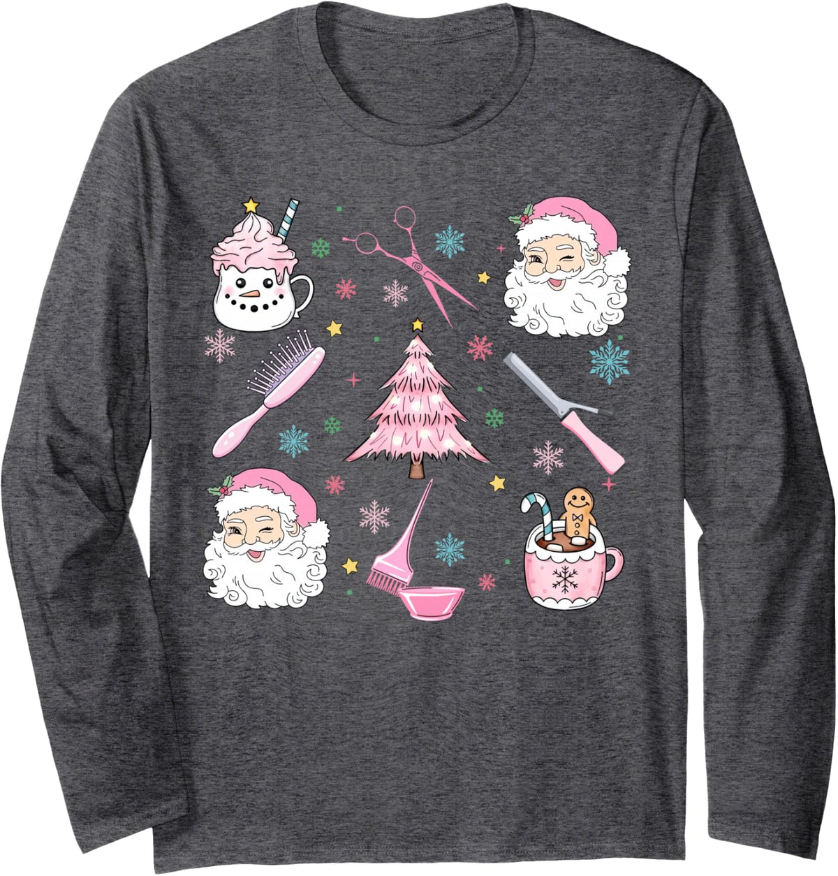 Holiday Christmas Hairstylist Santa's Favorite Hair Stylist Long Sleeve T-Shirt - Adult Unisex Dark Heather Grey