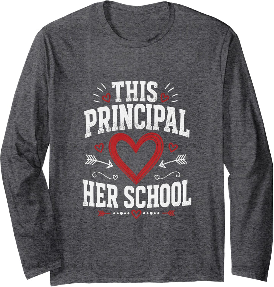 This Principal Hearts Their School Long Sleeve T-Shirt - Adult Unisex Dark Heather Grey