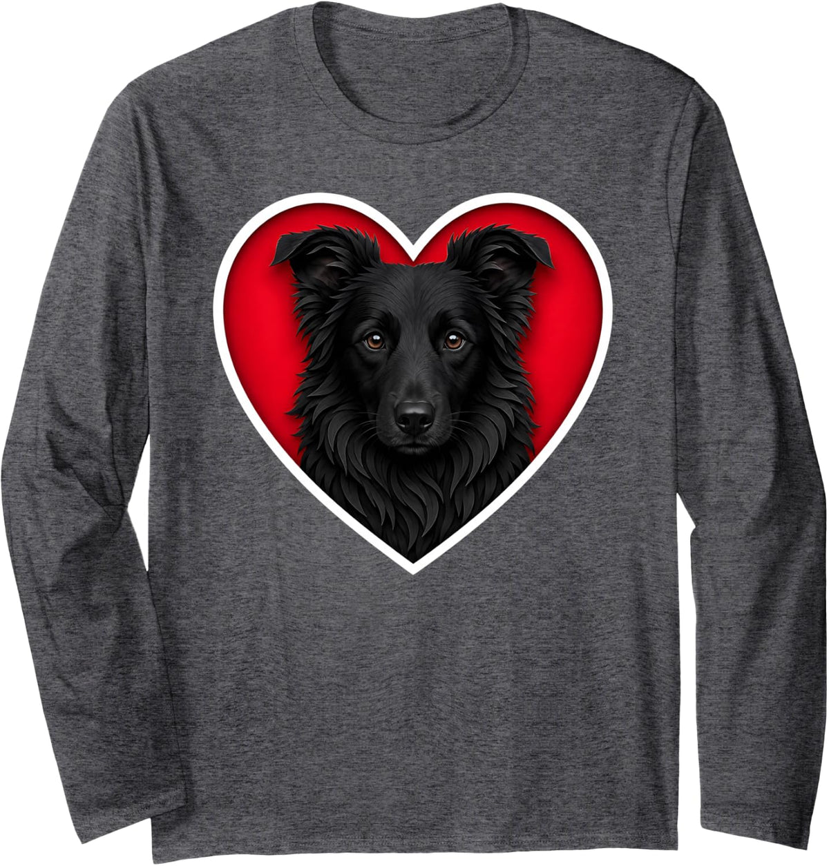 Black Border Collie Heart Long Sleeve T-Shirt - Adult Unisex Dark Heather Grey