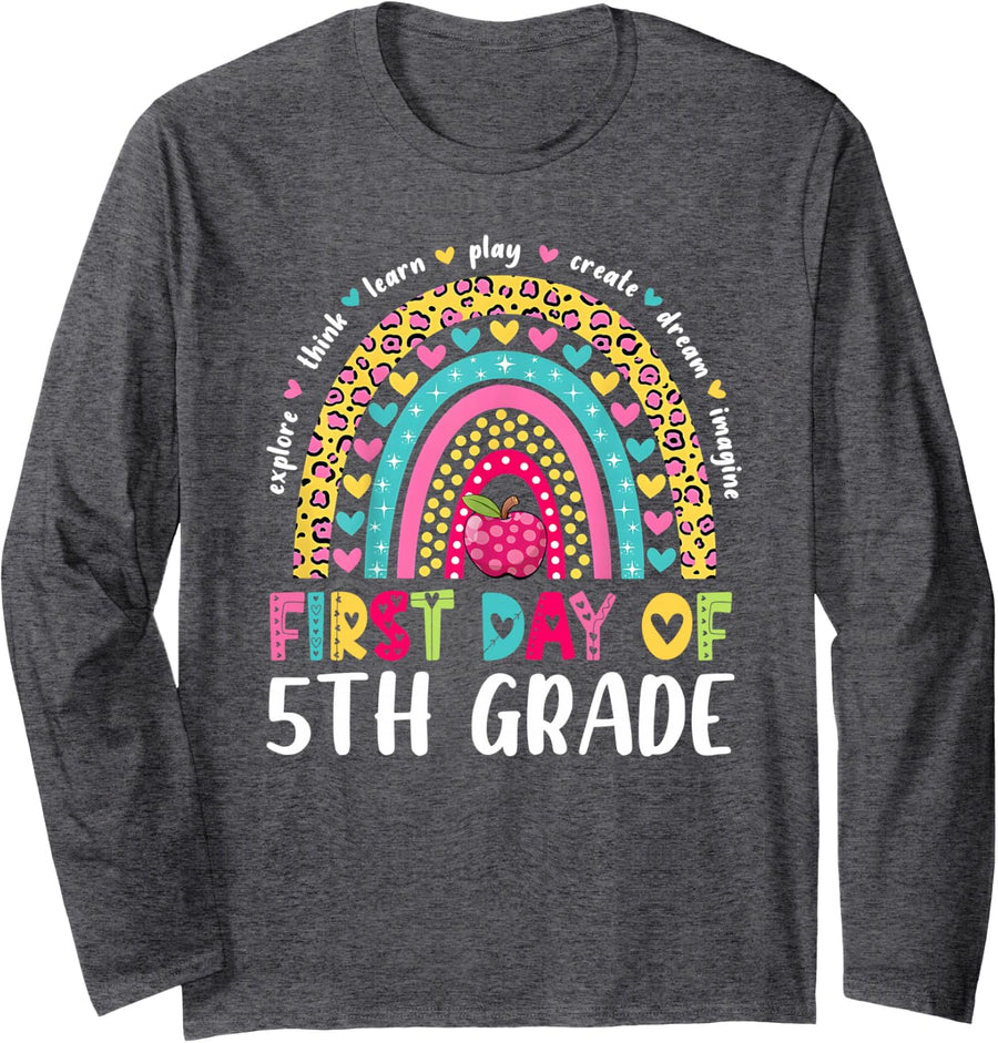 Groovy 5th Grade Back to School First Day of Fifth Grade Long Sleeve T-Shirt - Adult Unisex Dark Heather Grey