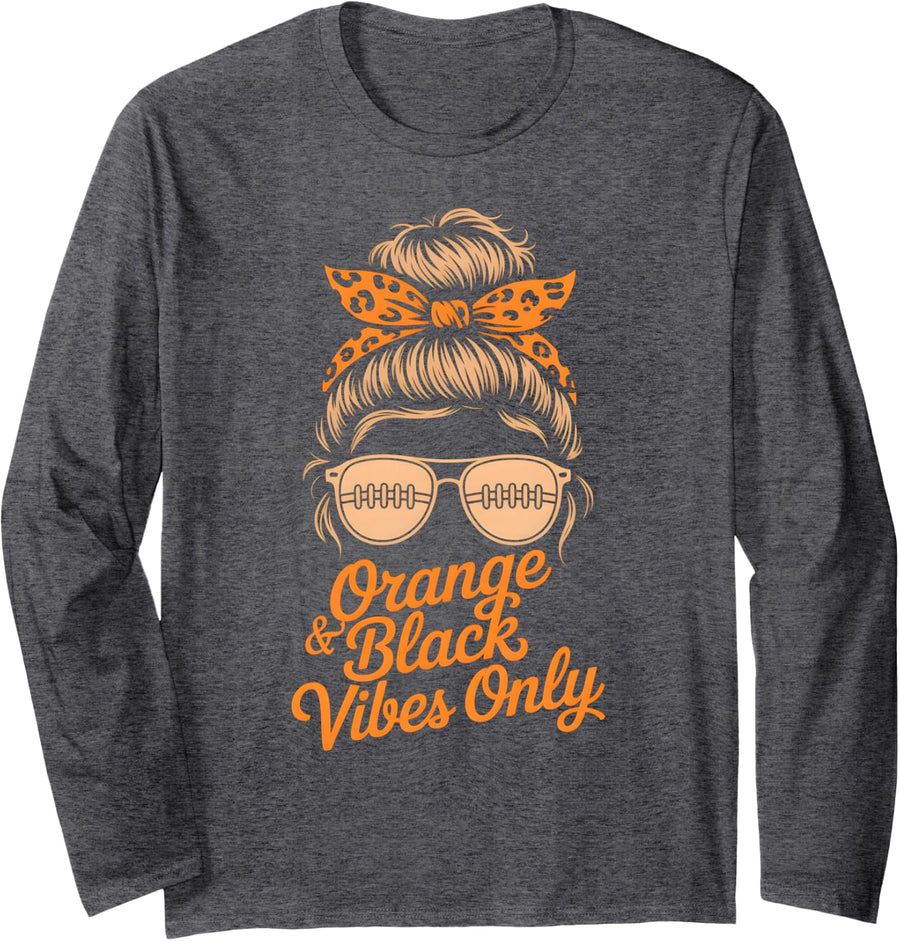 Vintage Orange & Black Vibes ONLY High School Spirit Cheer Long Sleeve T-Shirt - Adult Unisex Dark Heather Grey