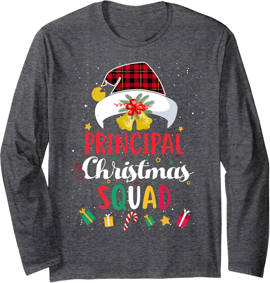 Principal Christmas Squad Santa Hat Principals Match Long Sleeve T-Shirt - Adult Unisex Dark Heather Grey