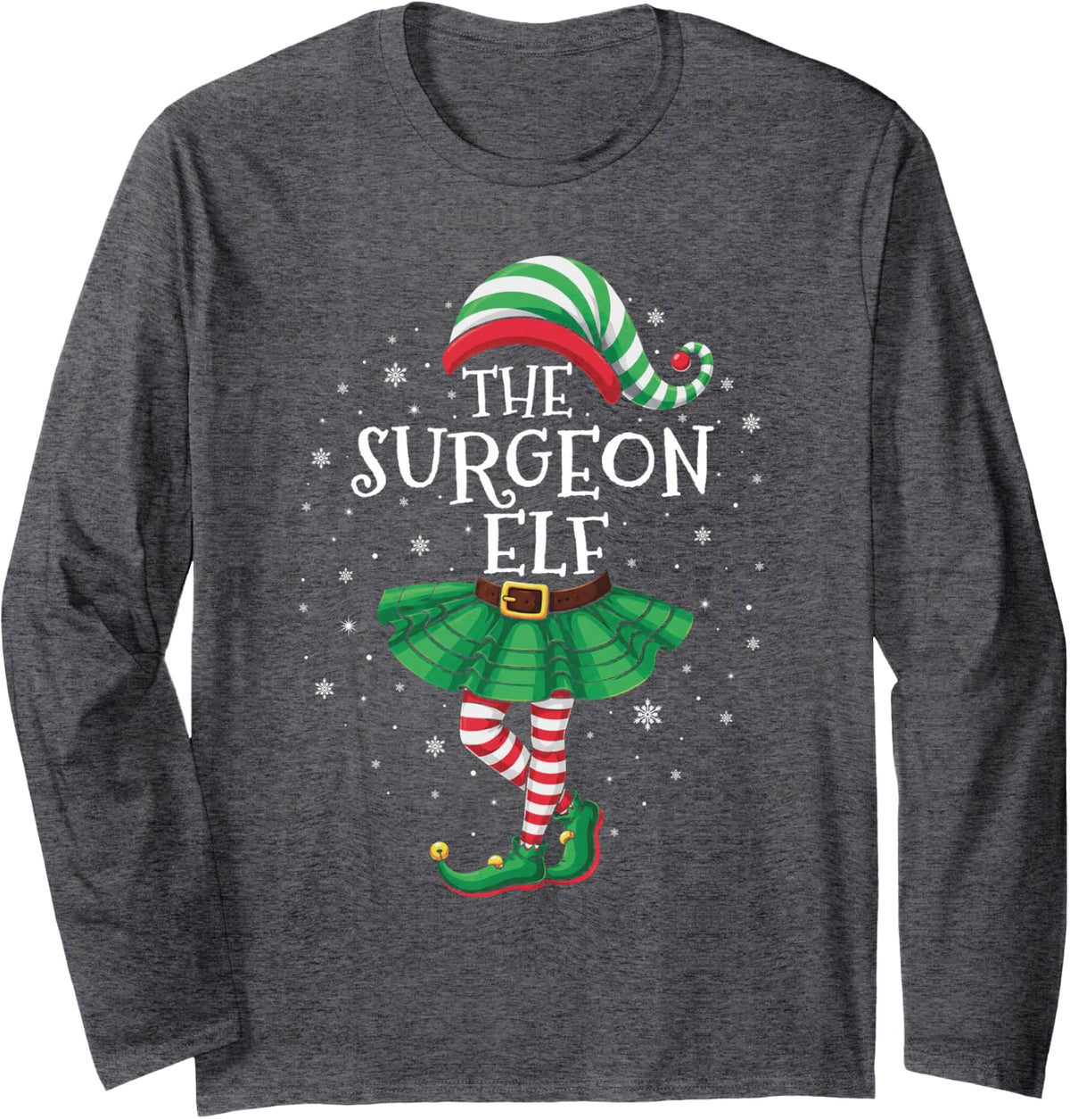 Family Matching Men Women Funny The Surgeon Elf Christmas Long Sleeve T-Shirt - Adult Unisex Dark Heather Grey