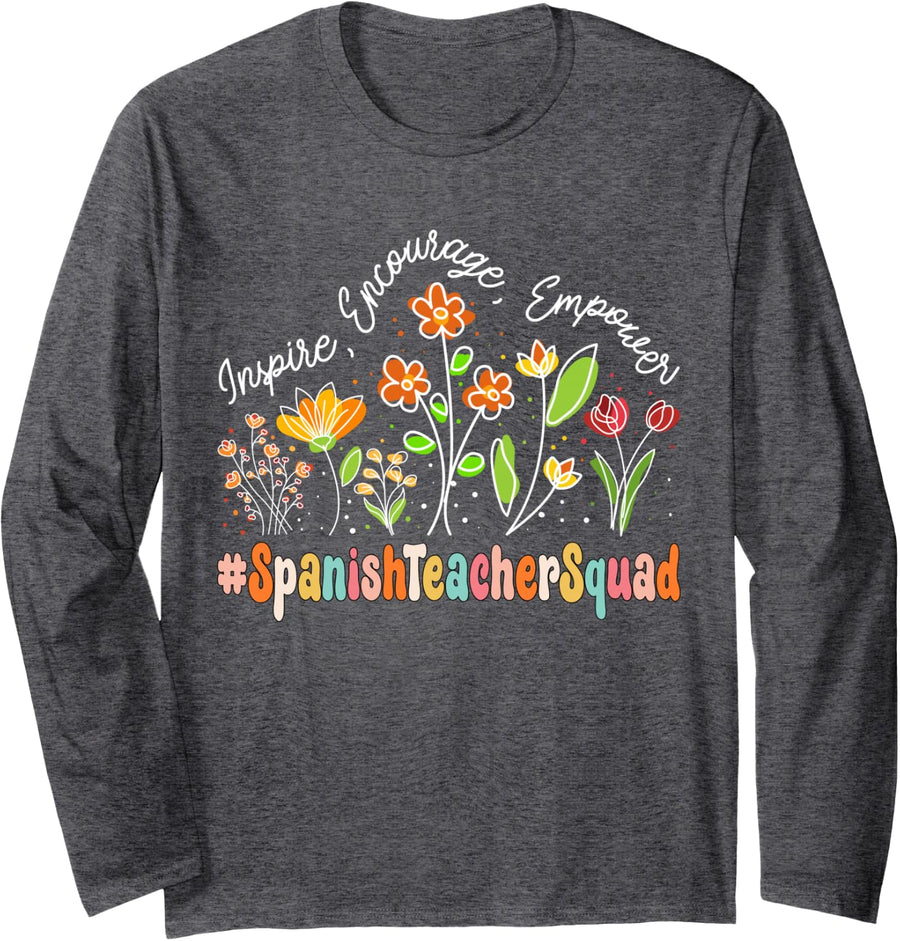 Spanish Teacher Squad Appreciation Week Back to School Long Sleeve T-Shirt - Adult Unisex Dark Heather Grey