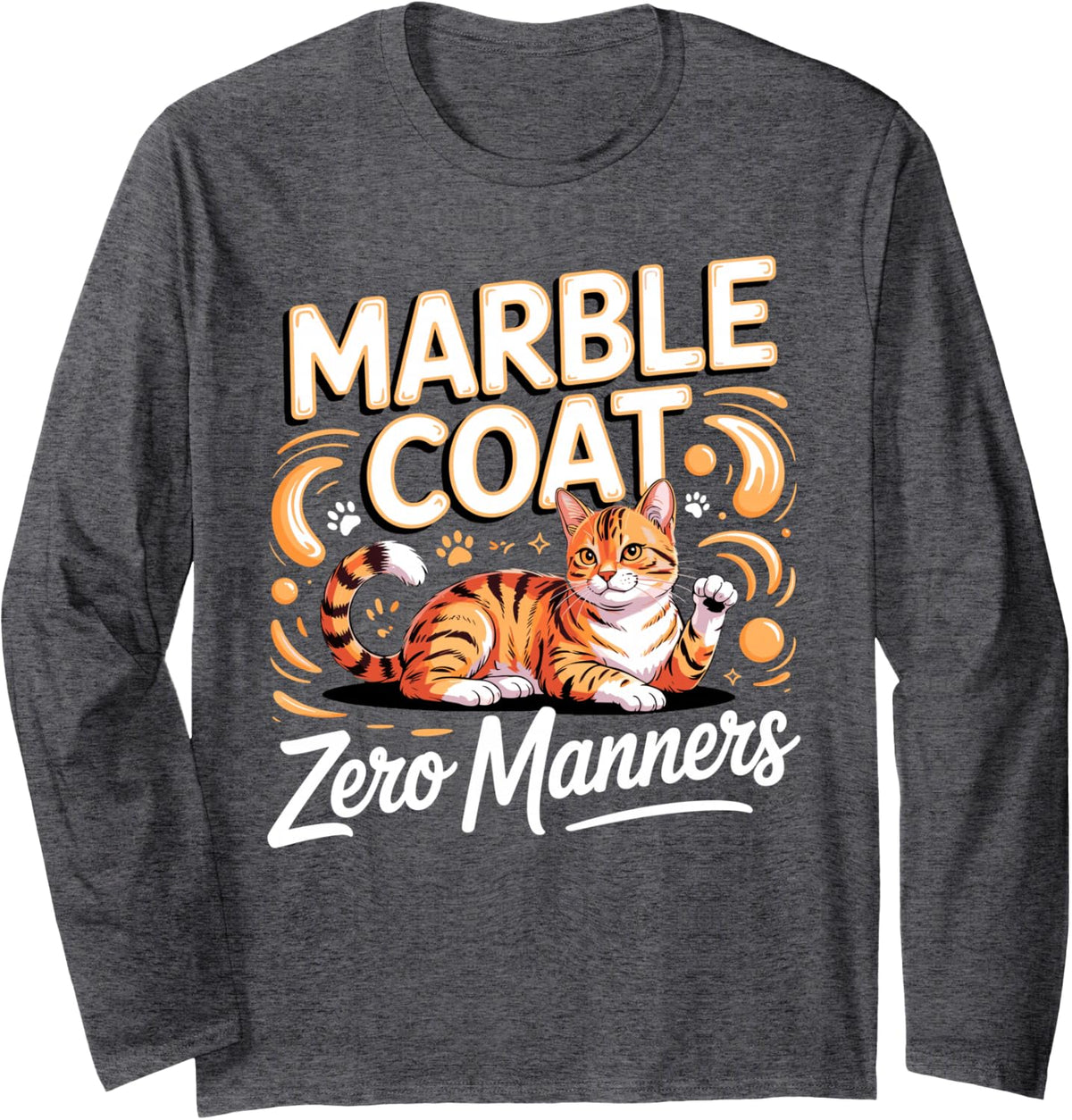 Marble Coat Zero Manners Bengal Cat Long Sleeve T-Shirt - Adult Unisex Dark Heather Grey