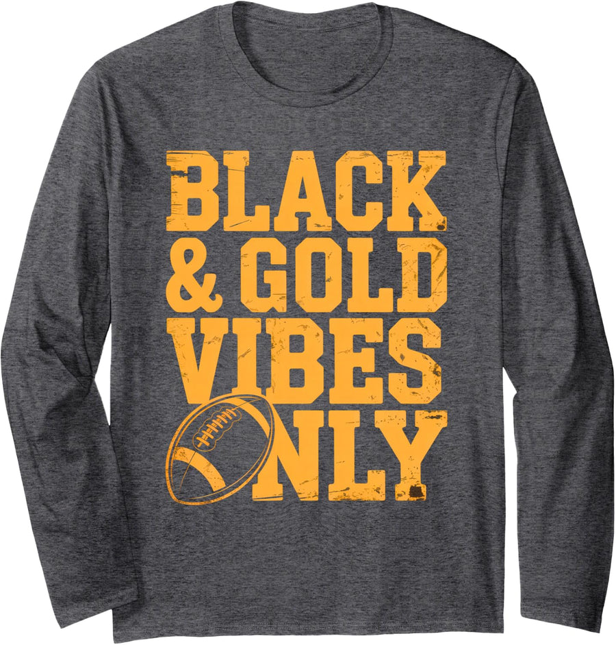 Bruh Black & Gold Vibes ONLY High School Sports Vibes Only Long Sleeve T-Shirt - Adult Unisex Dark Heather Grey