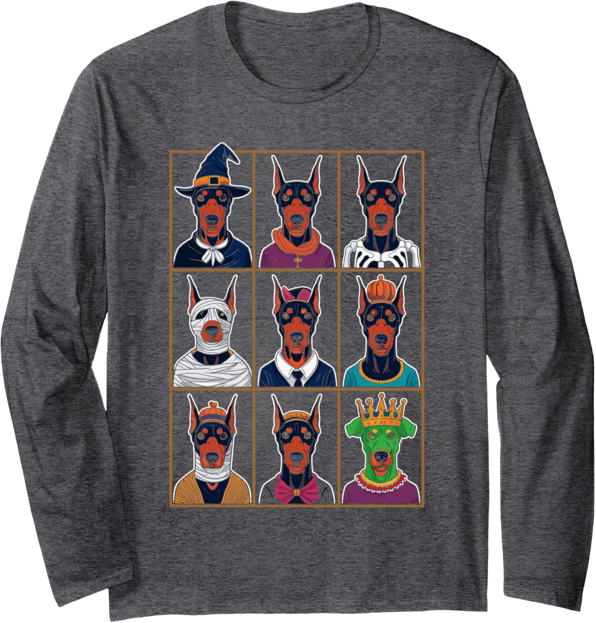 Halloween Doberman Pinscher Costume Long Sleeve T-Shirt - Adult Unisex Dark Heather Grey