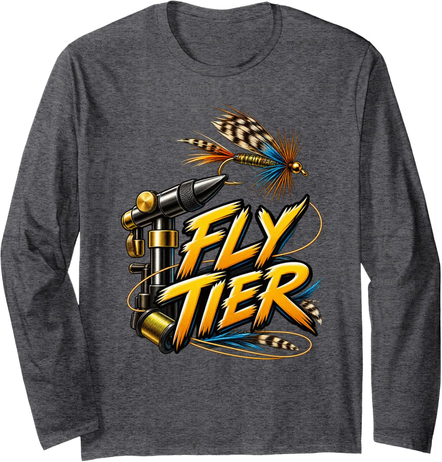Fly Tier for Fly Tying Fly Fishing and Lure Making Long Sleeve T-Shirt - Adult Unisex Dark Heather Grey
