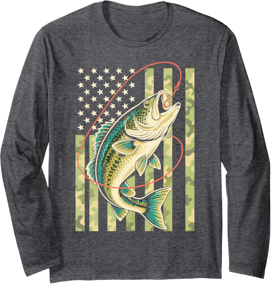 American River Fishing Freshwater Angler Fisherman Long Sleeve T-Shirt - Adult Unisex Dark Heather Grey