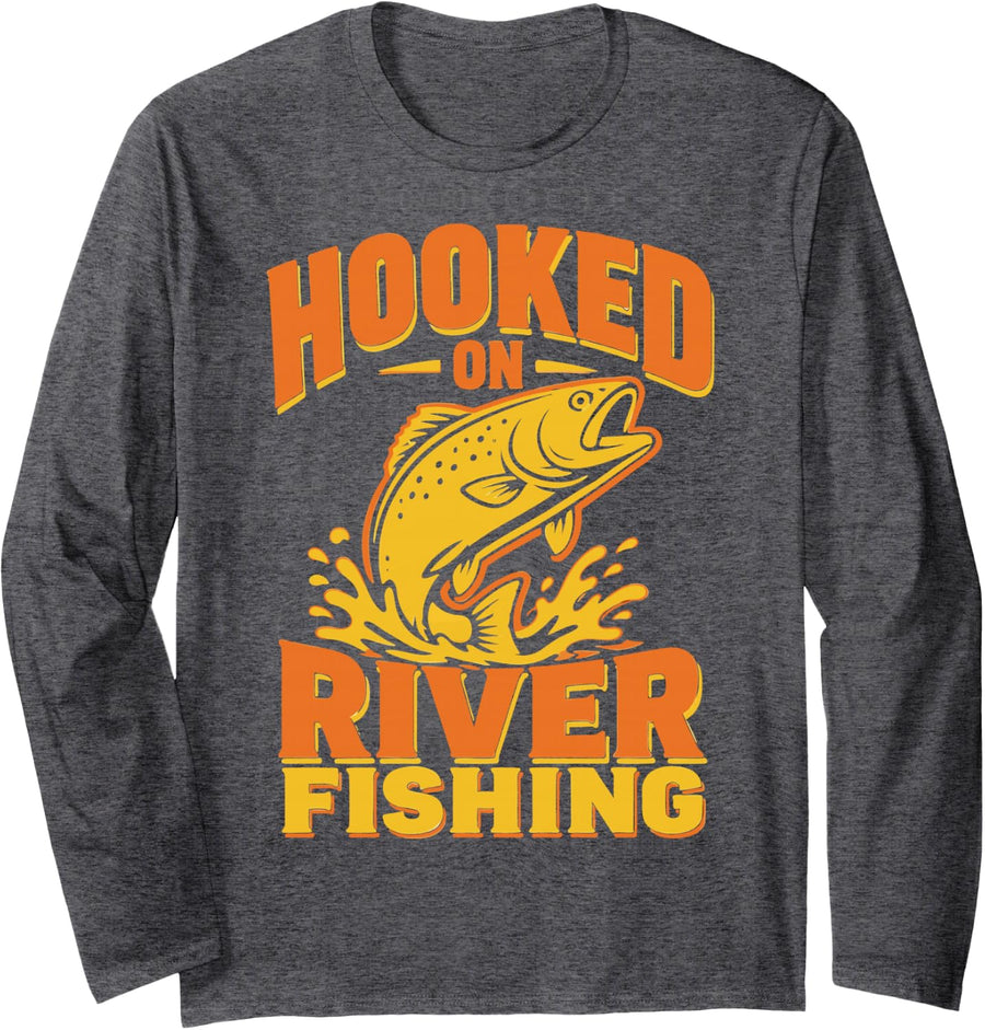 River Fishing Humor Freshwater Angler Fisherman Long Sleeve T-Shirt - Adult Unisex Dark Heather Grey