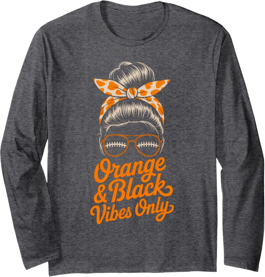 Bruh Orange & Black Vibes ONLY High School Field Day Spirit Long Sleeve T-Shirt - Adult Unisex Dark Heather Grey