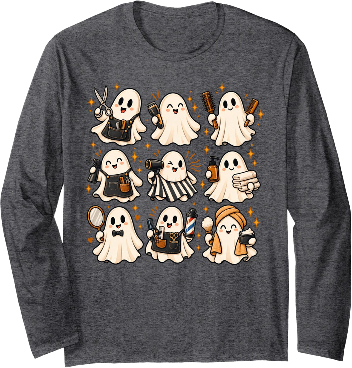 Hairdresser Ghost Halloween Spooky Ghosts Barber Hairstylist Long Sleeve T-Shirt - Adult Unisex Dark Heather Grey