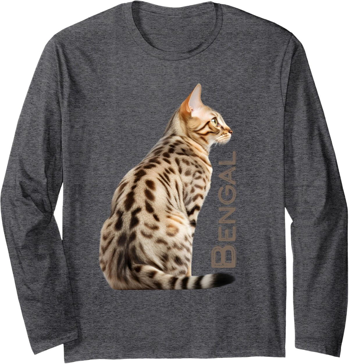 Bengal Breed Cat Dad Leopard Spotted Kitty Men Women Long Sleeve T-Shirt - Adult Unisex Dark Heather Grey