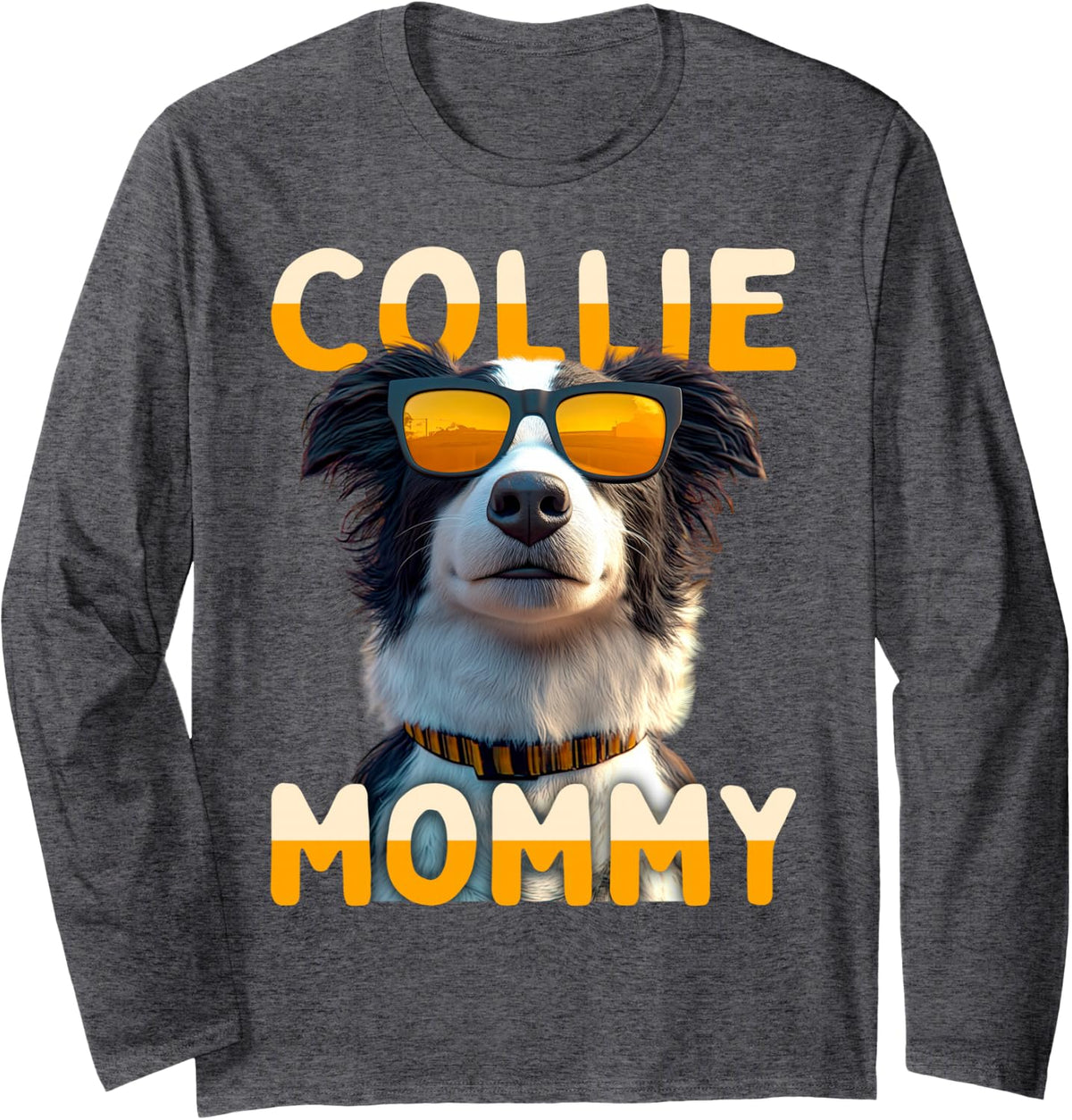 Border Collie Daddy Dogs Papa Fathers Day Cute Collie Dad Long Sleeve T-Shirt - Adult Unisex Dark Heather Grey