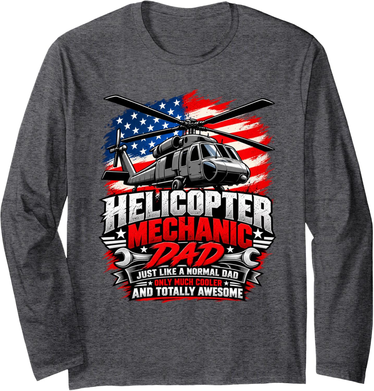 Helicopter Mechanic Dad Aviation Mechanic Father Rotor Tech Long Sleeve T-Shirt - Adult Unisex Dark Heather Grey